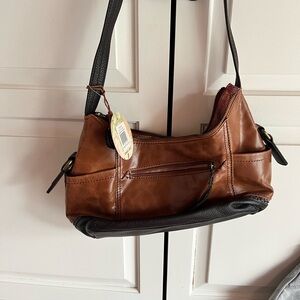 Brown and Black Leather Shoulder Bag